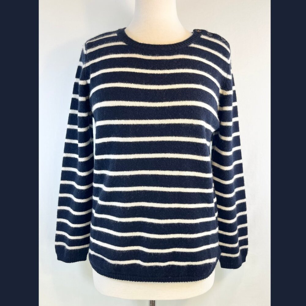 Chinti and Parker Blue and White Striped Cashmere Sweater - Size M